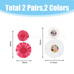 2 Pairs 2 Style Raffia Flower Dangle Stud Earrings&nbsp;EJEW-FI0003-23