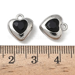 合金ラインストーンチャーム  ハートチャーム  鉛フリー＆カドミウムフリー  プラチナ  13x12x6.5mm  穴：1.6mm&nbsp;FIND-L026-05P-02