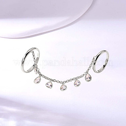 女性用真鍮パヴェキュービックジルコニア指輪  ティアドロップ  銀  涙：8x5.2 mm  指輪1：内径18mm  指輪2：内径19mm&nbsp;JM9814-2