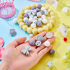 34Pcs Bowknot & Rose & Round Silicone Beads for DIY Supplies Jewelry Keychain Making&nbsp;SIL-TA0003-45A