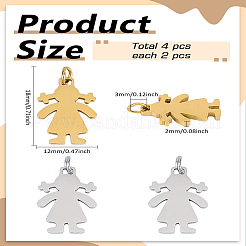 4個2色316サージカルステンレスペンダント  女の子のシルエットのペンダント  ミックスカラー  18x12x2mm  穴：3mm  2個/カラー&nbsp;STAS-LP0002-90
