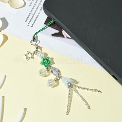 ガラス＆合金＆アクリル携帯ストラップ  グリーン  16cm&nbsp;HJEW-FS00005