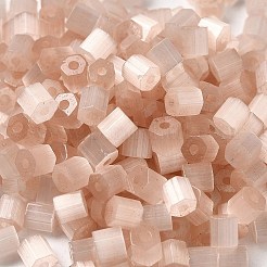 ガラスシードビーズ  模造キャットアイ  丸い穴  六角  桃パフ  3.5x3.8x3.5mm  穴：1mm  約140個/10g&nbsp;X1-SEED-H002-D-A816