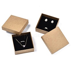 厚紙ジュエリーセットボックス  リングのために  ピアス  ネックレス  内部のスポンジ  正方形  淡い茶色  8.9x8.9x3.3cm  インナーサイズ：8.3x8.3センチメートル  フタなし：8.5x8.5x3.1cm&nbsp;LS-CBOX-S018-09A