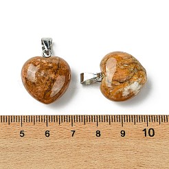 天然桜めのうペンダント  304ステンレススチールのスナップオンベイル付きハートチャーム  ステンレス鋼色  22x20x12mm  穴：7x4mm&nbsp;G-F820-10A-18