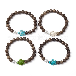 Synthetic Howlite & Turquoise Beaded Stretch Bracelets&nbsp;BJEW-JB111343