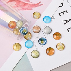 明るいガラスのカボション  惑星模様  半円  ミックスカラー  80個/箱&nbsp;GLAA-SZ0001-13