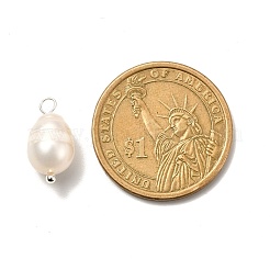 天然養殖淡水パールペンダント  真鍮ボールヘッドピン付き  ライス  銀  16.5~18.5mm  穴：3mm.&nbsp;PALLOY-JF00942-02
