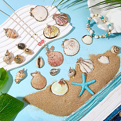 20Pcs 10 Styles Electroplated Natural Mixed Shell Pendants&nbsp;SHEL-SC0002-08