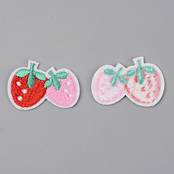 機械刺繍布地手縫い/アイロンワッペン  アップリケ  マスクと衣装のアクセサリー  苺  レッド  28x40x1.5mm&nbsp;DIY-S040-028