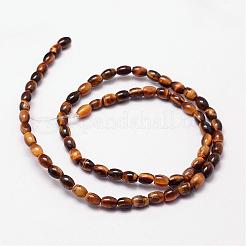天然石タイガーアイビーズ連売り  グレードA  ライス  6x4mm  穴：0.8mm  64個/連  15.7インチ&nbsp;G-N0179-13-4x6mm