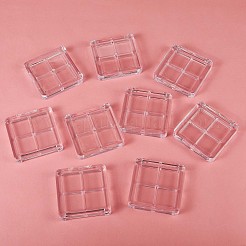 9個の透明な空のアイシャドウパレット  4グリッド  化粧品容器用アイシャドウリップスティックオーガナイザーパン  透明  6x6x1.1cm&nbsp;JX089A