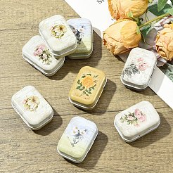 花柄プリントのブリキ収納ボックス8個  ギフト包装ケース  長方形  ミックスカラー  6x4x2.5cm&nbsp;CON-YW0001-97