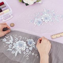 2個のコンピューター化された刺繡布アイロンオン/パッチ縫い  マスクと衣装のアクセサリー  アップリケ  花  アリスブルー  285x145x6mm&nbsp;PATC-HY0001-93B