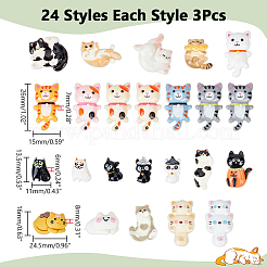 ハロウィンテーマの不透明樹脂カボション72個、24つのスタイル  猫の形  ミックスカラー  13~30x10~24.5x4.5~9mm  3個/スタイル&nbsp;CRES-ME0001-09