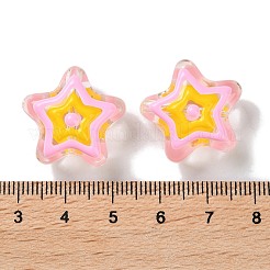 ガラスビーズ連売り  手描きビーズ  エナメル  スター  ピンク  21.5x22x11mm  穴：1.3mm  約20個/連  14.96インチ（38cm）&nbsp;GLAA-L047-06