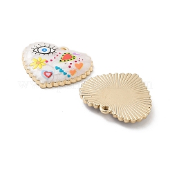 メッキ合金エナメルチャームラック  樹脂と  ナザールボンジュウと花のチャームが付いたハート  カドミウムフリー＆ニッケルフリー＆鉛フリー  ゴールドカラー  カラフル  21x25x3.5mm  穴：1.6mm&nbsp;FIND-C050-13G-01