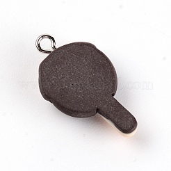 樹脂チャーム  プラチナ鉄ループ付き  模造食品  アイスクリーム  ココナッツブラウン  27.5x15x7mm  穴：2mm&nbsp;RESI-WH0024-81