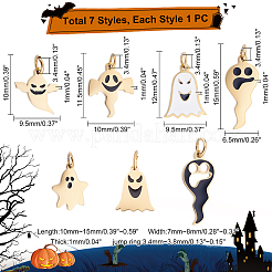 7個 7スタイル 316サージカルステンレススチール エナメルチャーム  丸カン付き  ハロウィン用  ゴースト  14KGP本金メッキ  10x9.5x1mm  1個/スタイル&nbsp;STAS-UN0035-95