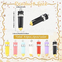 35個7色不透明樹脂ペンダント  鉛筆  プラチナトーンのアイアンループ付き  ミックスカラー  31~33.5x8~9.5mm  穴：2mm  5個/カラー&nbsp;RESI-YW0005-52