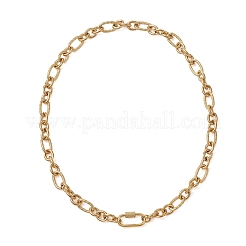 女性用、ネジ式カラビナ留め具付き8mm 304ステンレススチール製フィガロチェーンネックレス  ゴールドカラー  17.52インチ（44.5cm）&nbsp;NJEW-JN06295