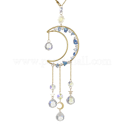 Nuggets Natural Quartz & Brass Moon Hanging Suncatchers&nbsp;HJEW-JM04253-04