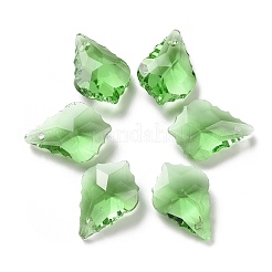カット加工ガラスペンダント  葉  ダークシーグリーン  22x15.5x8.5mm  穴：1mm&nbsp;GLAA-F068-C23
