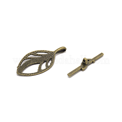 亜鉛合金トグル留め金  葉  アンティークブロンズ  6~36.5x15.5~29.5x4~5.5mm  穴：1.5mmと4.7x1.8mm&nbsp;PALLOY-WH0001-13