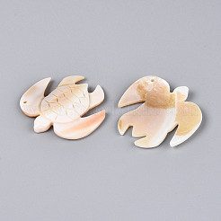 天然淡水貝の彫刻ペンダント  カメのチャーム  貝殻色  48~50x48~50x3.5~6.5mm  穴：2mm&nbsp;SHEL-N038-33
