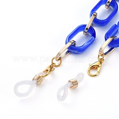 眼鏡チェーン  眼鏡用ネックストラップ  天然石風スタイルのアクリル＆アルミニウムペーパークリップチェーン付き  合金カニカンとラバーループエンド  ブルー  29.25インチ（74.3cm）&nbsp;AJEW-EH00072-02
