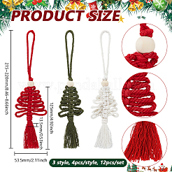 12Pcs 3 Styles Handmade Macrame Cotton Christmas Tree Pendant Decoration&nbsp;HJEW-PH02153