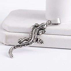 ヤモリ 304 ステンレススチール ビッグペンダント  アンティークシルバー  53x22x4mm  穴：8x5mm&nbsp;STAS-M206-21AS