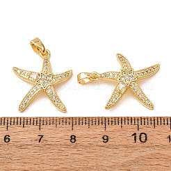 真鍮マイクロパヴェクリアキュービックジルコニアペンダント  ヒトデのチャーム  18KGP本金メッキ  21.5x19x3mm  穴：2.5x4mm&nbsp;X-CU-CBAE712-01G