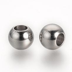 変色しにくい304ステンレススチール製ヨーロピアンビーズ  大穴ビーズ  ロンデル  ステンレス鋼色  8x6mm  穴：4mm&nbsp;STAS-R071-39