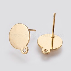 304ステンレススチールスタッドピアス金具  ループと平板付き  24KGP本金メッキ  13x10.5x0.5mm  12mm  ピン：0.8mm  穴：1.5mm&nbsp;STAS-D445-150G