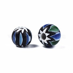 手作りミッレフィオーリランプワークビーズ  ラウンド  ブラック  7~8x6~7mm  穴：1~2mm&nbsp;LAMP-S197-031