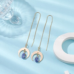 天然ブルースポットジャスパー ティアドロップ ダングル スタッド イヤリング  金色の真鍮の月の耳の糸  80x18mm&nbsp;EJEW-JE05712-01