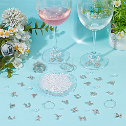 DIY ワイングラスチャーム作成キット  ABSプラスチックイミテーションパールビーズを含む  真鍮のワイングラスのチャームリング  合金マイクロパヴェキュービックジルコニアラインストーンペンダント  ミックスカラー  16~18.5x11.5~17x2mm  穴：2mm&nbsp;DIY-BM0001-24
