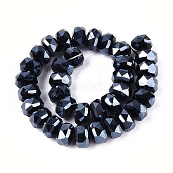 電気メッキガラスビーズセット  ロンデル  多面カット  プルシアンブルー  7.5~8x4.5~5.5mm  穴：1.2~1.4mm  約34~37個/連  7.09~7.28インチ（18~18.5cm）&nbsp;EGLA-N022-04A-A02