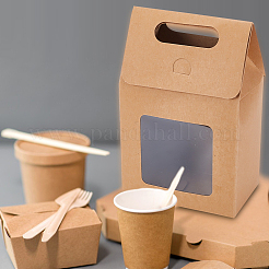 Folding Paper Gift Bags with Hole Handle and Plastic Visible Window&nbsp;ABAG-WH0044-35A