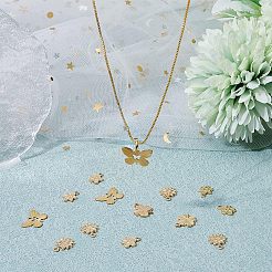 50スタイルラックメッキ真鍮チャーム5個  長持ちメッキ  カドミウムフリー＆鉛フリー  花とクローバーと蝶  ミックスカラー  9~11x6.5~13.4x0.4~1mm  穴：0.8~1.2mm  10個/スタイル&nbsp;KK-FH0004-69