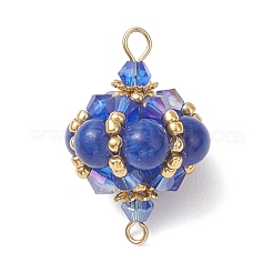 Synthetic Turquoise & Natural Carnelian & Yellow Jade & Malaysia Jade & Tiger Eye Round and Glass Seed Beaded Lantern Links Connector Charms&nbsp;PALLOY-MZ01176