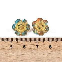 焼き付け塗料と金色の金属で覆われたガラスビーズ  花  ペルー  13x14x4.5mm  穴：1.2mm&nbsp;DGLA-T004-10K