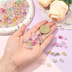 透明スプレー塗装クラックルガラスビーズ100個  金色の箔付き  ラウンド  春の緑  8~9mm  穴：1.2mm&nbsp;GLAA-YW0005-15A