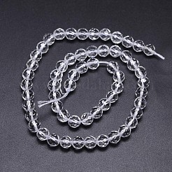 ファセット (64 ファセット) 天然水晶クリスタル ラウンド ビーズ 連売り  ロッククリスタルビーズ  8mm  穴：1mm  約44個/連  14インチ&nbsp;G-L411-34-8mm