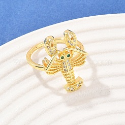 真鍮マイクロパヴェキュービックジルコニアカフスリング  ゴールドカラー  エビ  23x16mm&nbsp;RJEW-C145-01B-G