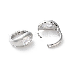 ラックメッキ真鍮クリアキュービックジルコニアフープピアス  長持ちメッキ  プラチナメッキ  13.5x7mm  ピン：0.9mm&nbsp;EJEW-S241-09P