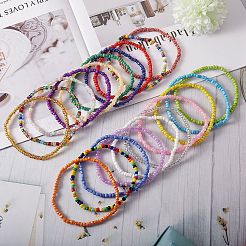 女の子の女性のためのキャンディーカラーガラスシードビーズストレッチアンクレットセット  ミックスカラー  内径：2-3/4インチ（7cm）  20個/セット&nbsp;AJEW-SW00003