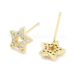 真鍮マイクロパヴェクリアキュービックジルコニアスタッドイヤリング（女性用）  スター  18KGP本金メッキ  8x8.5mm&nbsp;EJEW-S217-F03