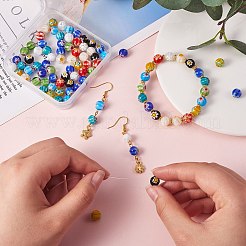 100個10スタイルの手作りランプワークビーズ  ミッレフィオーリガラスビーズ  ラウンド  ミックスカラー  7.6~8mm  穴：1~1.2mm  10個/スタイル&nbsp;GLAA-SZ0001-86